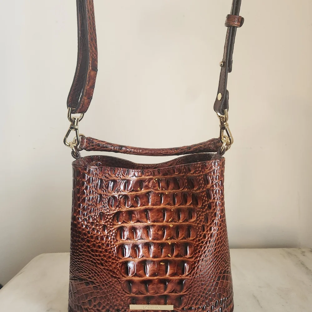 Brahmin Pecan Melbourne Mini Amelia Wallet Shoulder or Handle Top Bucket Bag - Picture 5 of 11